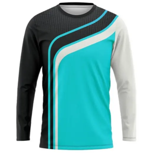 Custom Unisex Crew Neck Sublimated Long Sleeve T-Shirt Black Turquoise